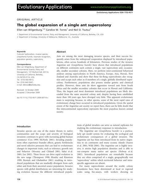 The global expansion of a single ant supercolony .